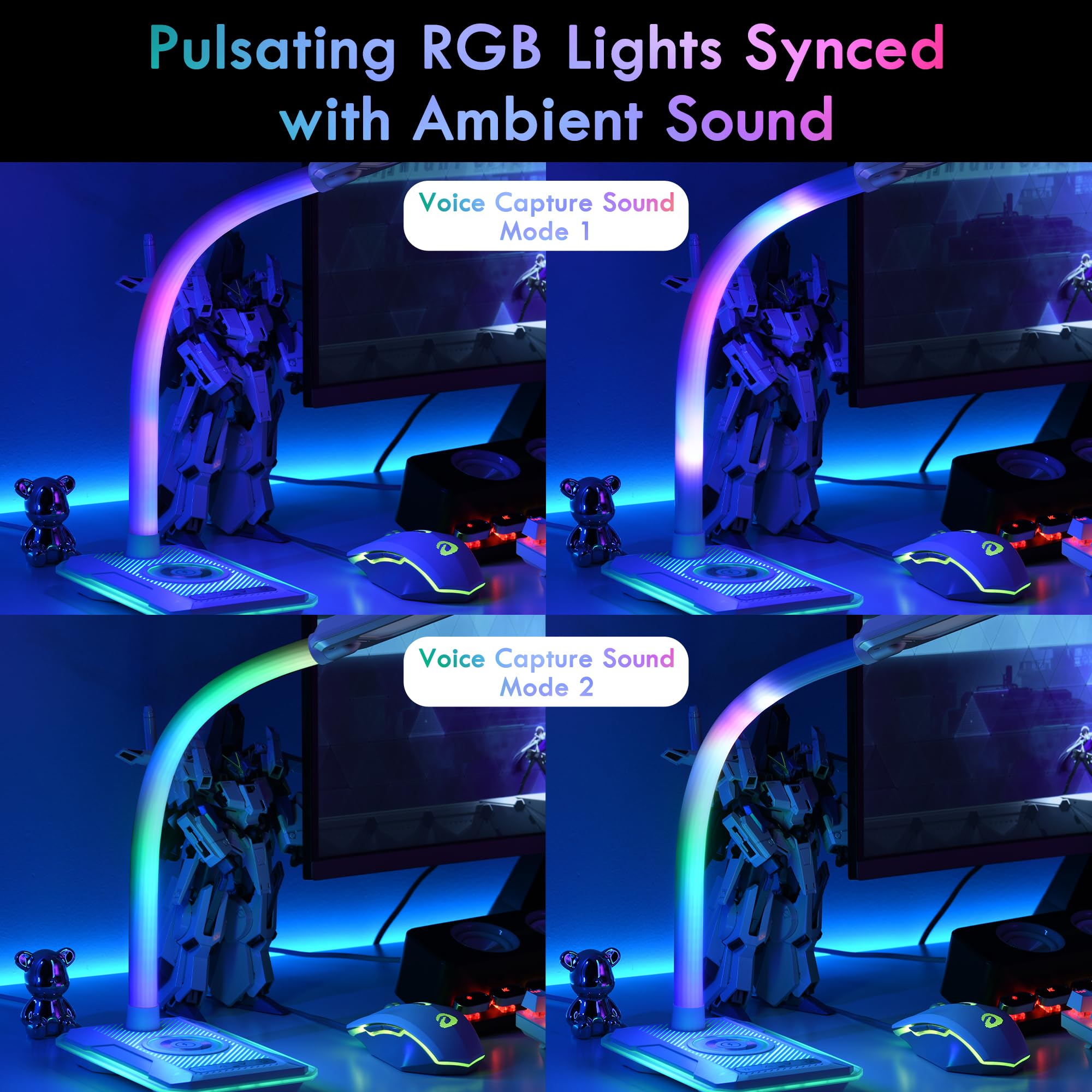 WILIT LED Desk Lamp with Wireless Charger & USB Port - RGB Color Changing Gaming Light, Touch Control, Dimmable 3 Color Temperatures - Perfect for Home Office, Gaming Setup & Nightstand Use (White)