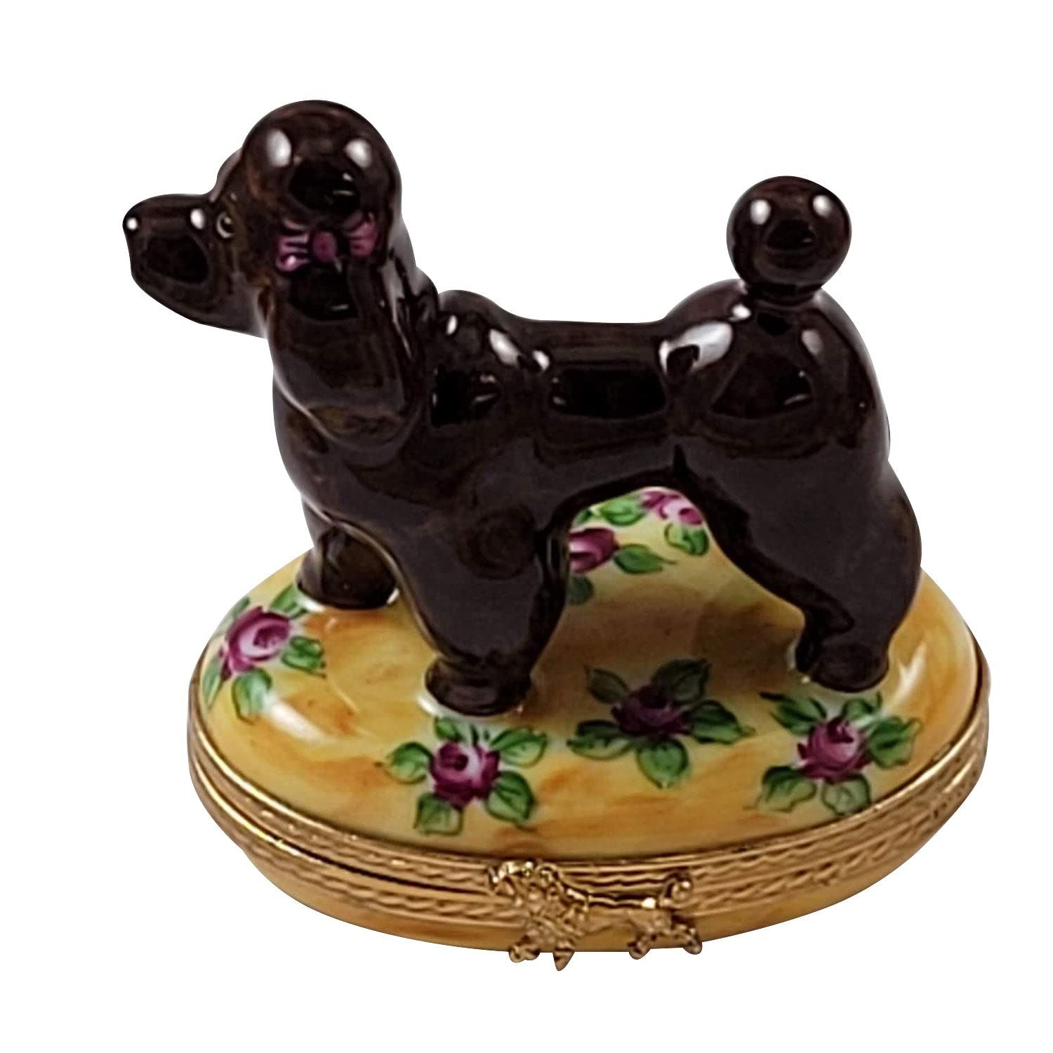 Exquisite Limoges Porcelain Chocolate Poodle Trinket Box - Hand-Painted Collectible Gift for Dog Lovers | Perfect for Jewelry Storage, Home Decor & Special Occasions