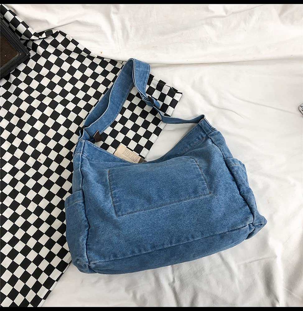Stylish Single Color Denim Canvas Crossbody Shoulder Bag for Women - Perfect for Everyday Use, Travel & Casual Outings