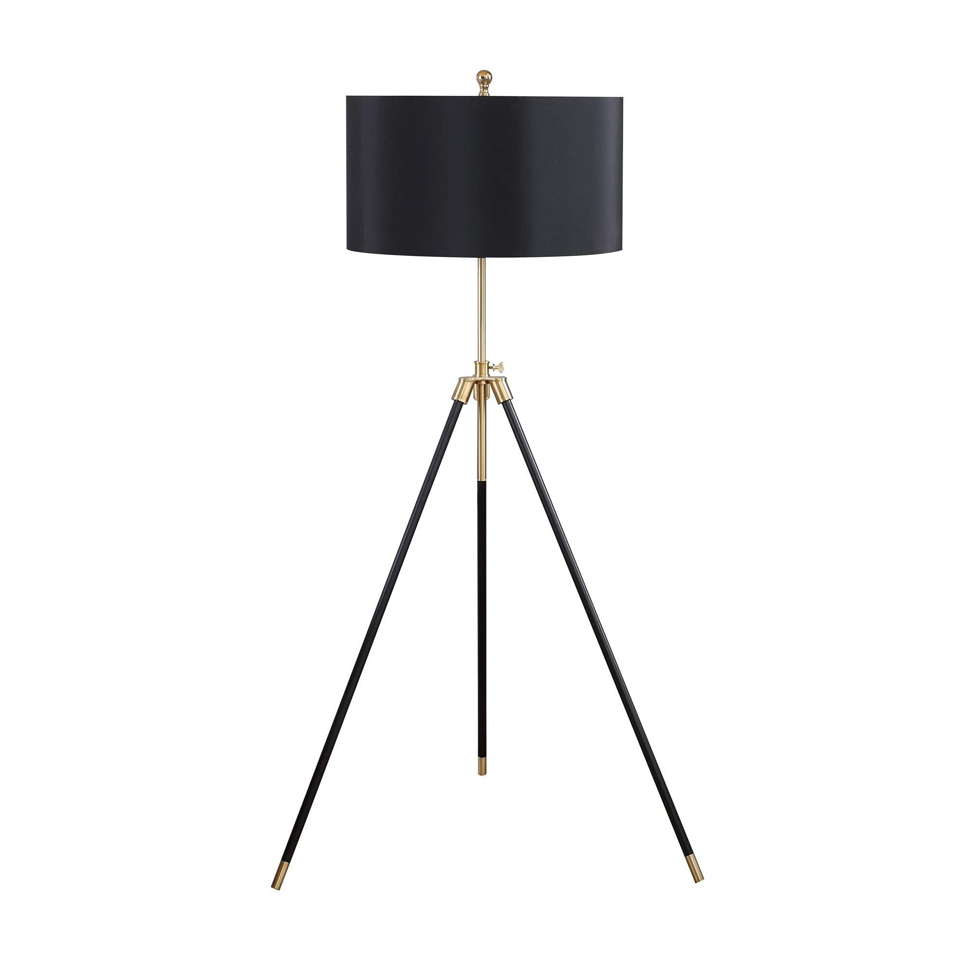 Benjara Modern Floor Lamp with Black Drum Shade & Gold Tripod Base - Elegant Lighting for Living Room, Bedroom, or Office Decor