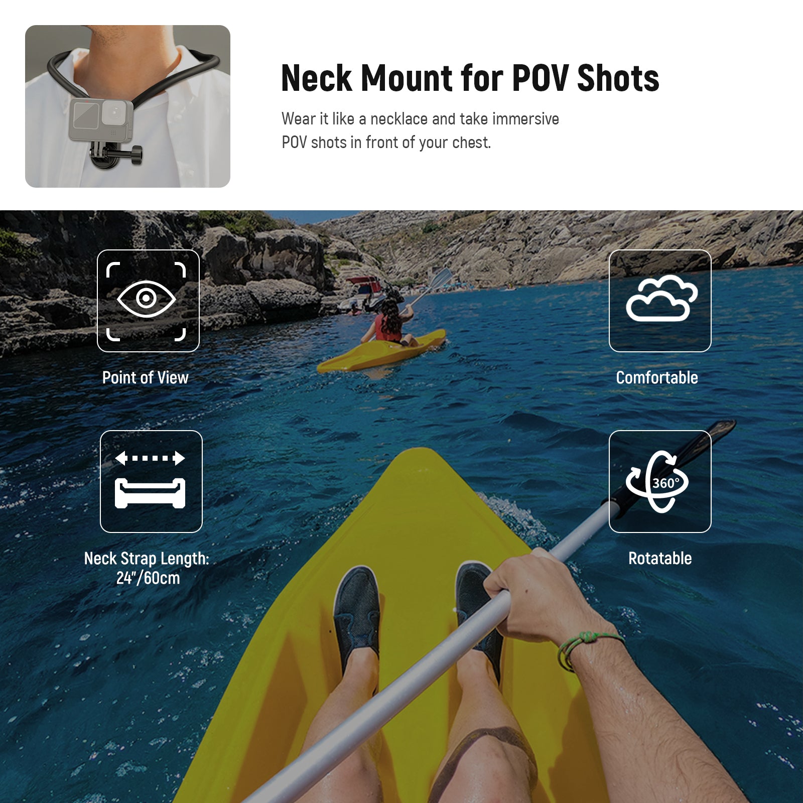 NEEWER GP15 Magnetic Quick Release Flexible Action Neck Mount for POV Camera - Hands-Free Mount for Vlogging, Travel & Outdoor Adventures