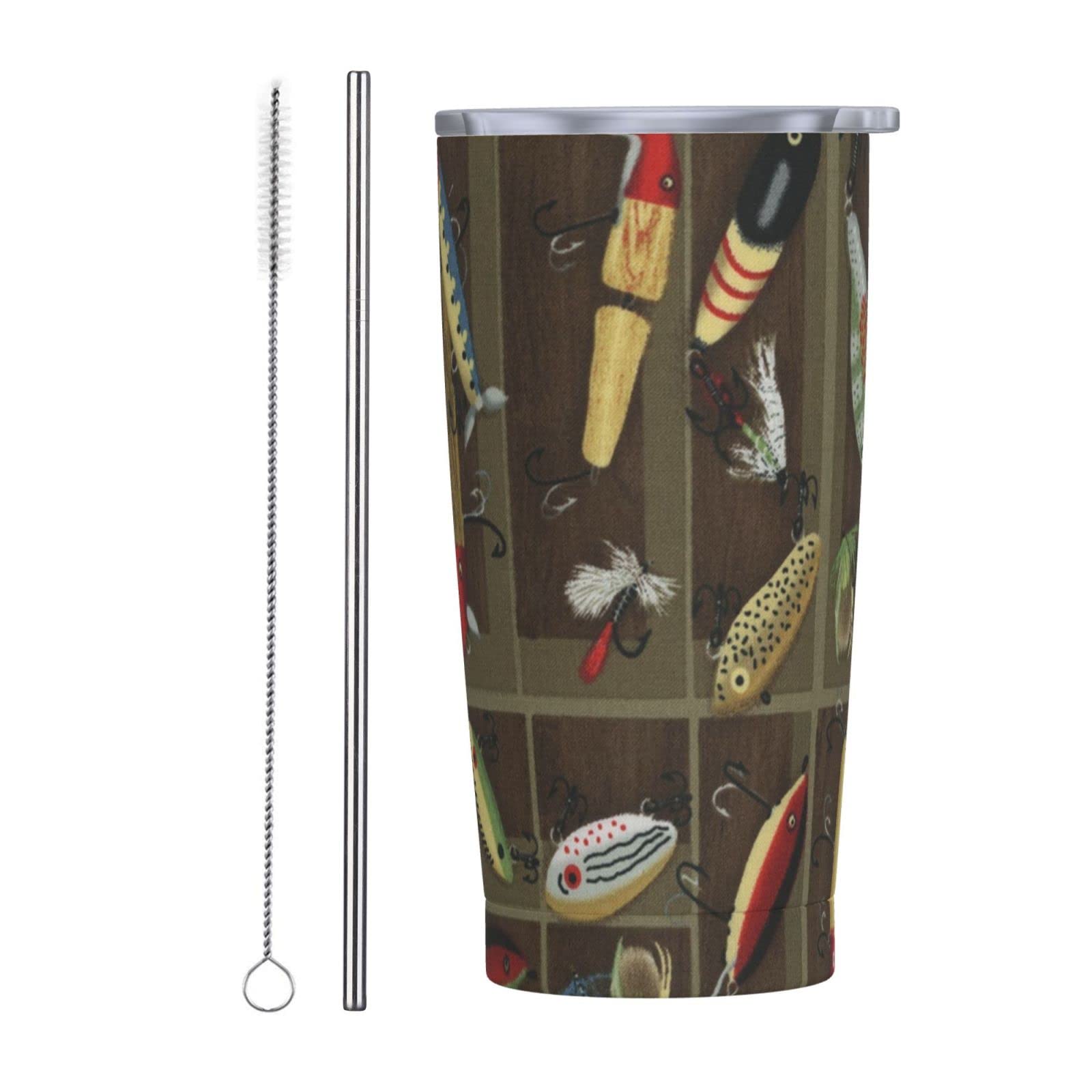 SWEET TANG 20oz Spill-Proof Vacuum Insulated Stainless Steel Coffee Tumbler with Straw - Vintage Fishing Lure Design, Reusable Travel Mug for Hot/Cold Drinks - Perfect Gift for Men & Women, Ideal for Office, Camping, and Commuting