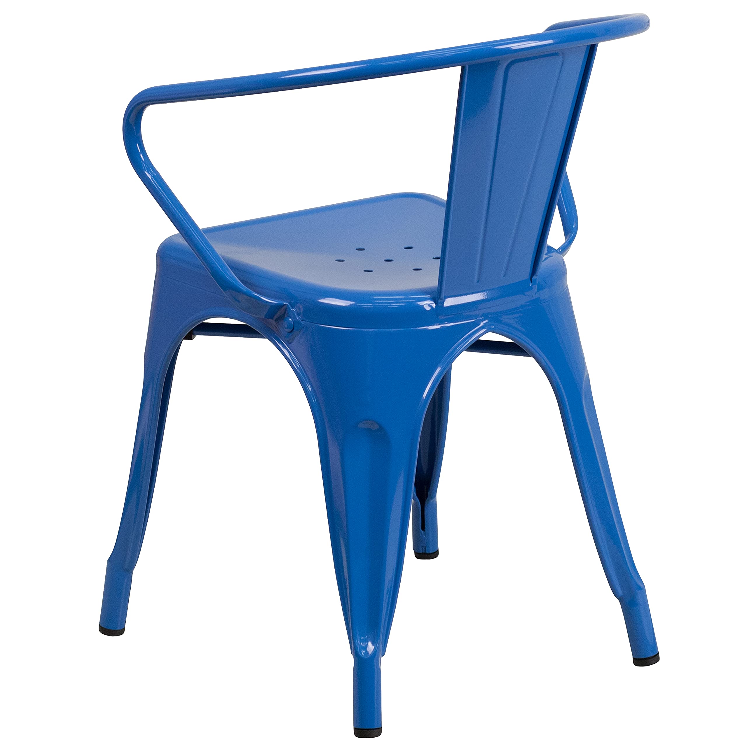 4 Pack Blue Metal Indoor-Outdoor Arm Chairs - Heavy Duty Bistro & Restaurant Chairs for Patio, Cafe, Dining Room & Outdoor Seating