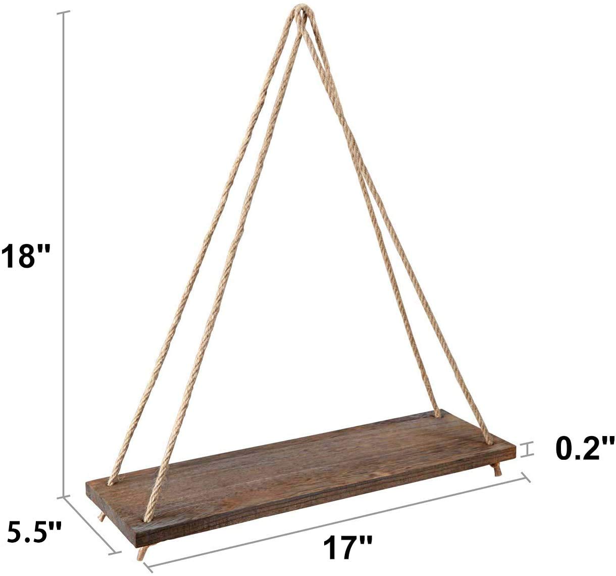 Mkono Wooden Hanging Wall Shelves Set of 3 - Boho Rustic Floating Shelves with Rope Swing Design for Home Decor - Perfect for Living Room, Bedroom, Bathroom & Kitchen Organization (Brown) | Great for Displaying Plants, Books & Decorative Items