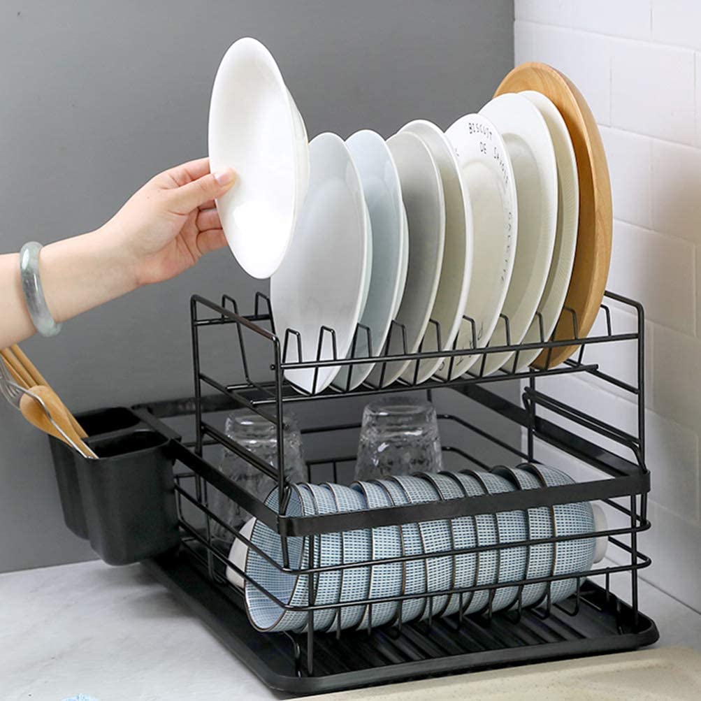 2-Tier Drip Rack & Cutlery Organizer - Drying Tray for Plates, Glasses & Crockery - Space Saving Kitchen Caddy for Dish Drying & Utensil Storage (Perfect for Small Kitchens & Dish Racks)