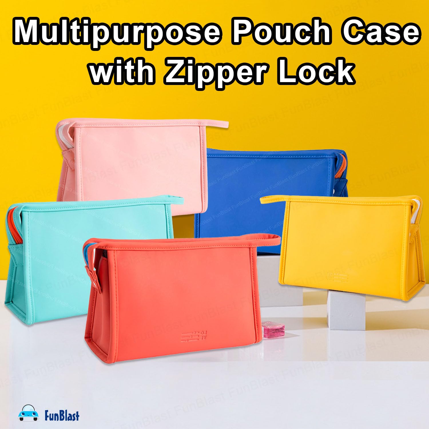 FunBlast Women's Cosmetic Pouch - Waterproof Makeup Bag with Zipper Lock, Travel Toiletry Organizer, Portable Storage Case for Cosmetics, Jewelry & Essentials (Yellow) - Perfect for Travel, Gym & Daily Use