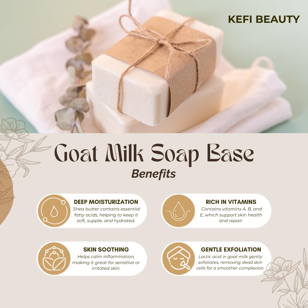 KEFI BEAUTY 100% Natural Goat Milk Soap Base for Melt and Pour - SLS Free, SLES Free, Paraben Free (33.5 oz / 950g) - Gentle Cleansing for Face, Body & Hands - Perfect for DIY Soap Making, Sensitive Skin Care & Spa Treatments