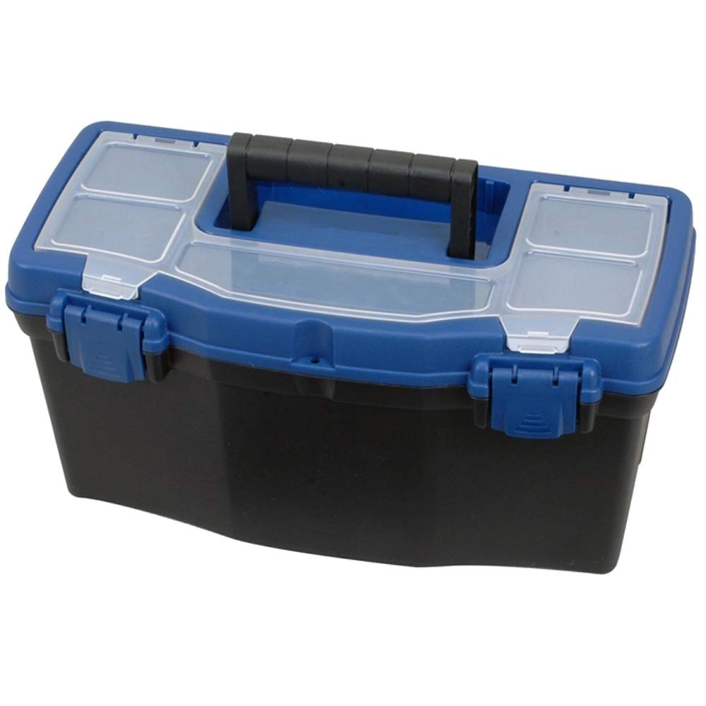 Edward Tools 16” Heavy Duty Plastic Tool Box with Handle - Clear Top Organizer Box with Removable Tray & Built-in Dividers - Secure Locking Lid & Pad Eye Lock - Perfect for Home Garage, Workshop, and Job Site Organization