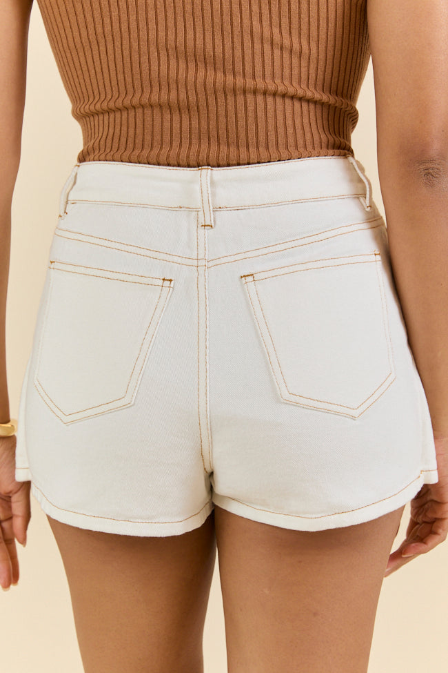 Reverb Radiance White Denim Skort for Women - High Waisted Stretch Denim Skirt Shorts - Perfect for Casual Outfits, Summer Dresses & Streetwear Fashion