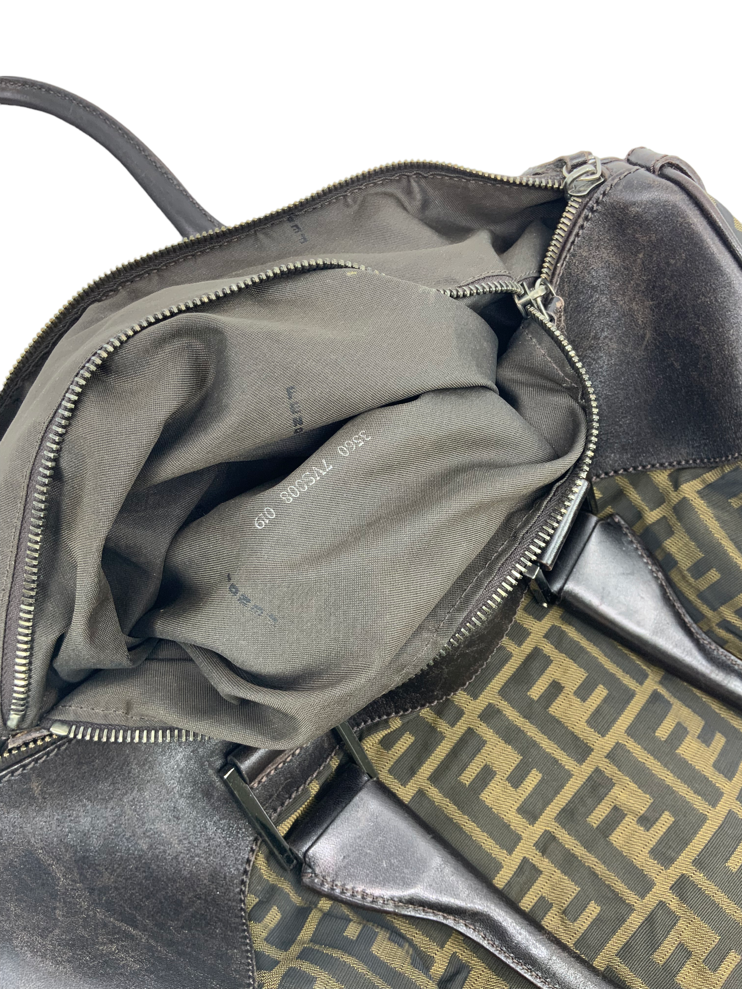 FENDI Zucca Canvas and Leather Small Duffel Bag - Stylish Travel Bag for Women, Perfect for Weekend Getaways & Gym Essentials