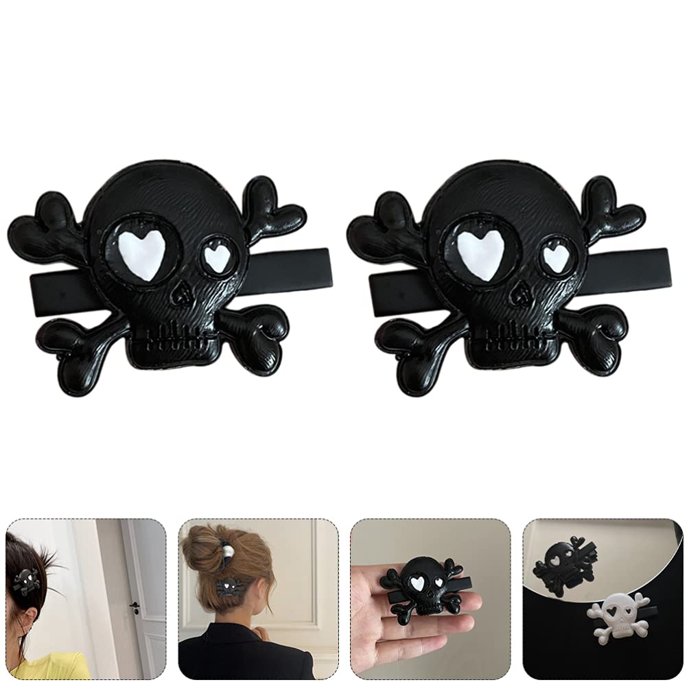 FRCOLOR 2Pcs Halloween Skull Hair Clips - Gothic Skeleton Hair Pins Metal Barrettes for Women & Girls | Perfect for Halloween Parties, Cosplay & Gothic Fashion Accessories