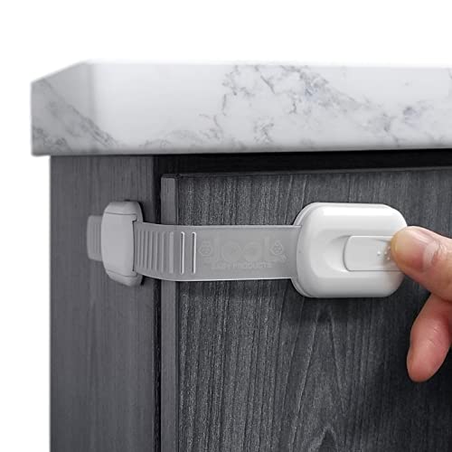 Jool Baby Child Safety Strap Locks (4 Pack) - No Drill Adhesive Cabinet & Drawer Latches for Fridge, Dishwasher, Toilet - Perfect for Baby Proofing Your Home