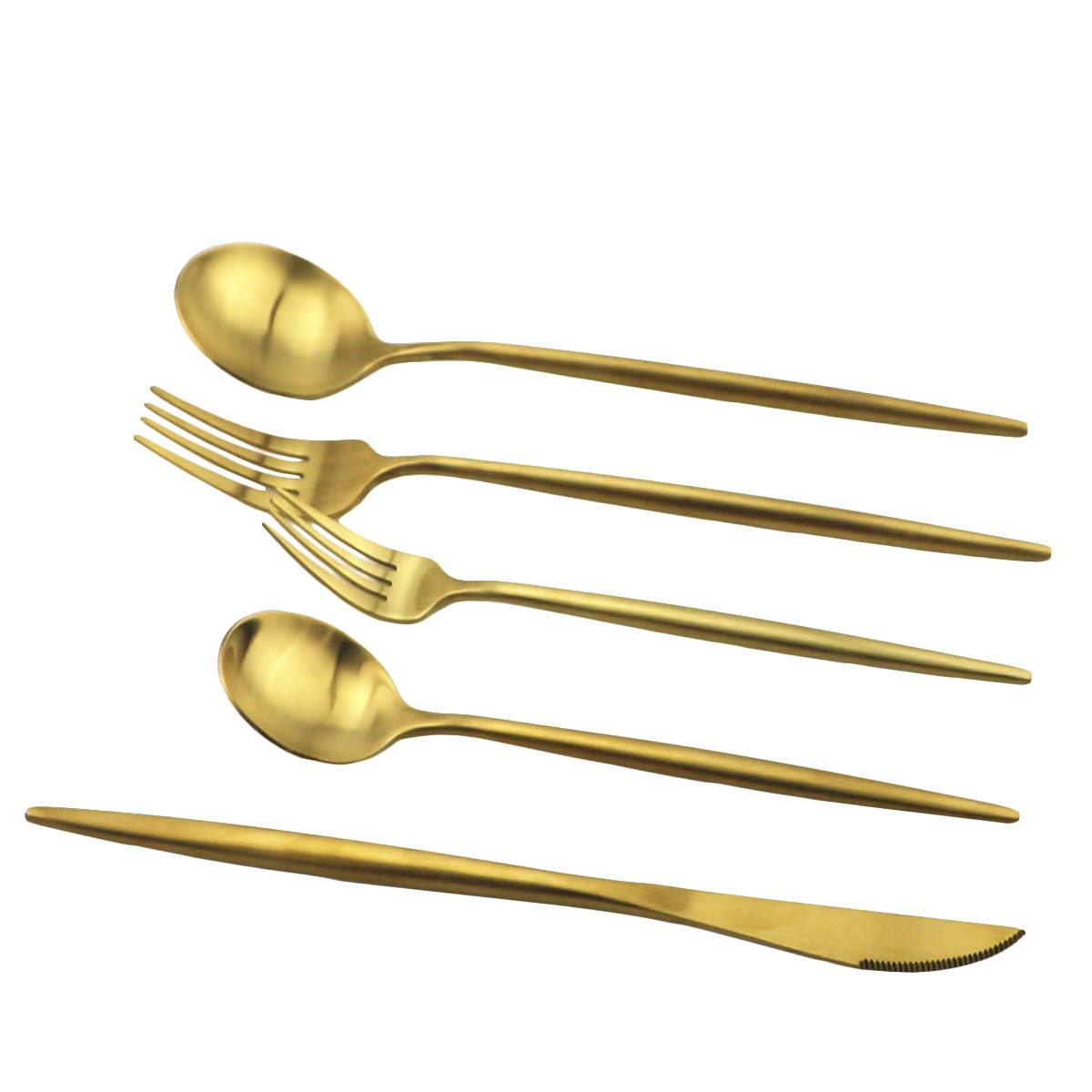 Premium 40-Piece Matte Gold Flatware Set - 18/10 Stainless Steel Cutlery for 8 People (Forks, Spoons, Knives) - Elegant Dinnerware for Home, Camping & Travel - Durable Tableware for Restaurants & Outdoor Adventures