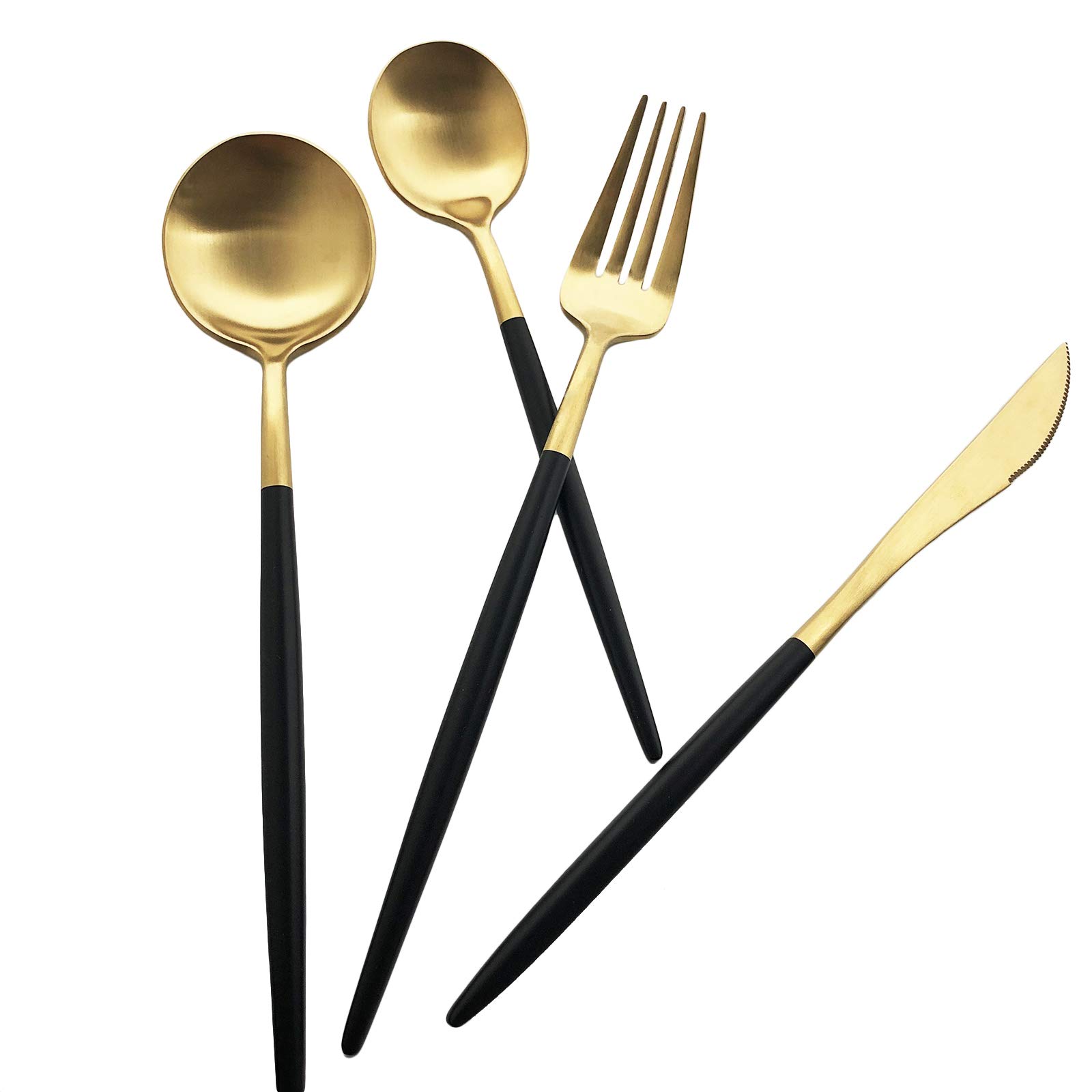 Premium 18/10 Stainless Steel Flatware Set - Matte Gold & Black 10-Piece Silverware Set for 2 - Hand-Polished Satin Finish Cutlery - Dishwasher Safe Utensils for Home, Restaurant & Dinner Parties - Elegant Tableware for Weddings, Holidays & Fine Dining