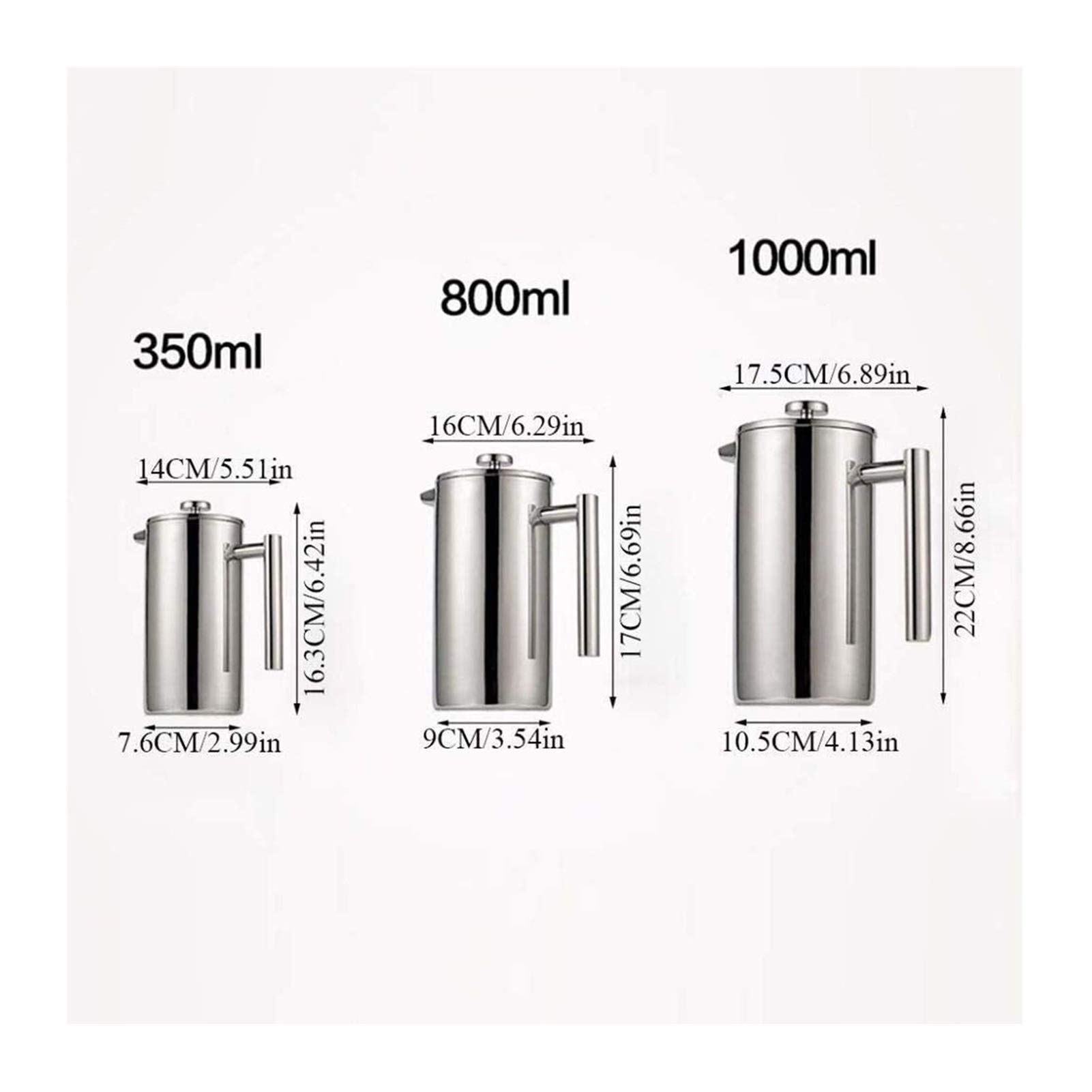 Premium Stainless Steel French Press Coffee Maker - 1000ML Double Wall Insulated Design with 3-Stage Filtration | Perfect for Home, Office & Camping | Dishwasher Safe & Durable 304 Grade (Silver)
