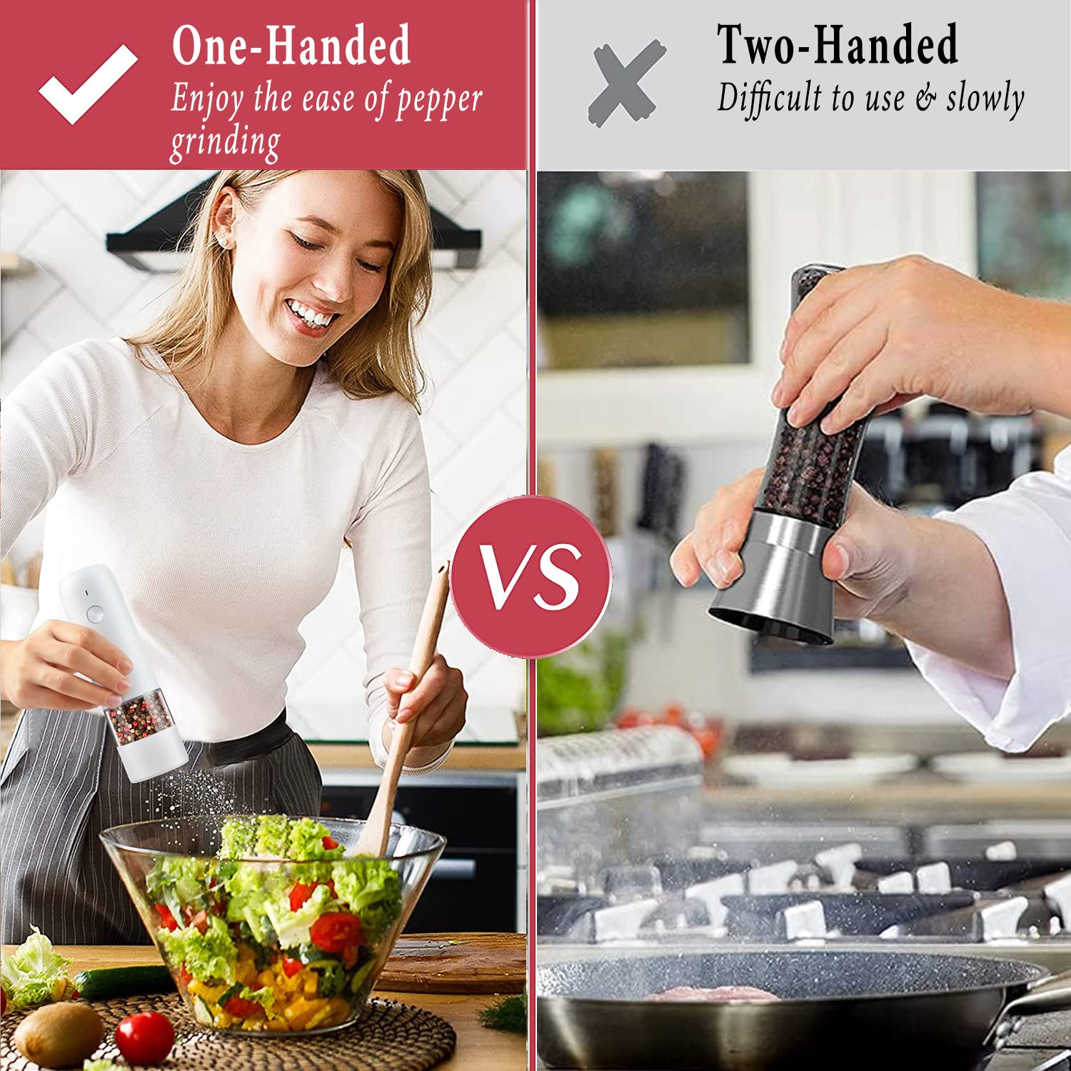 KTKUDY Rechargeable Electric Salt and Pepper Grinder Set - 500mAh Battery, Adjustable Coarseness, LED Light - Automatic Spice Mill for Kitchen, Dining, Camping & Gifts