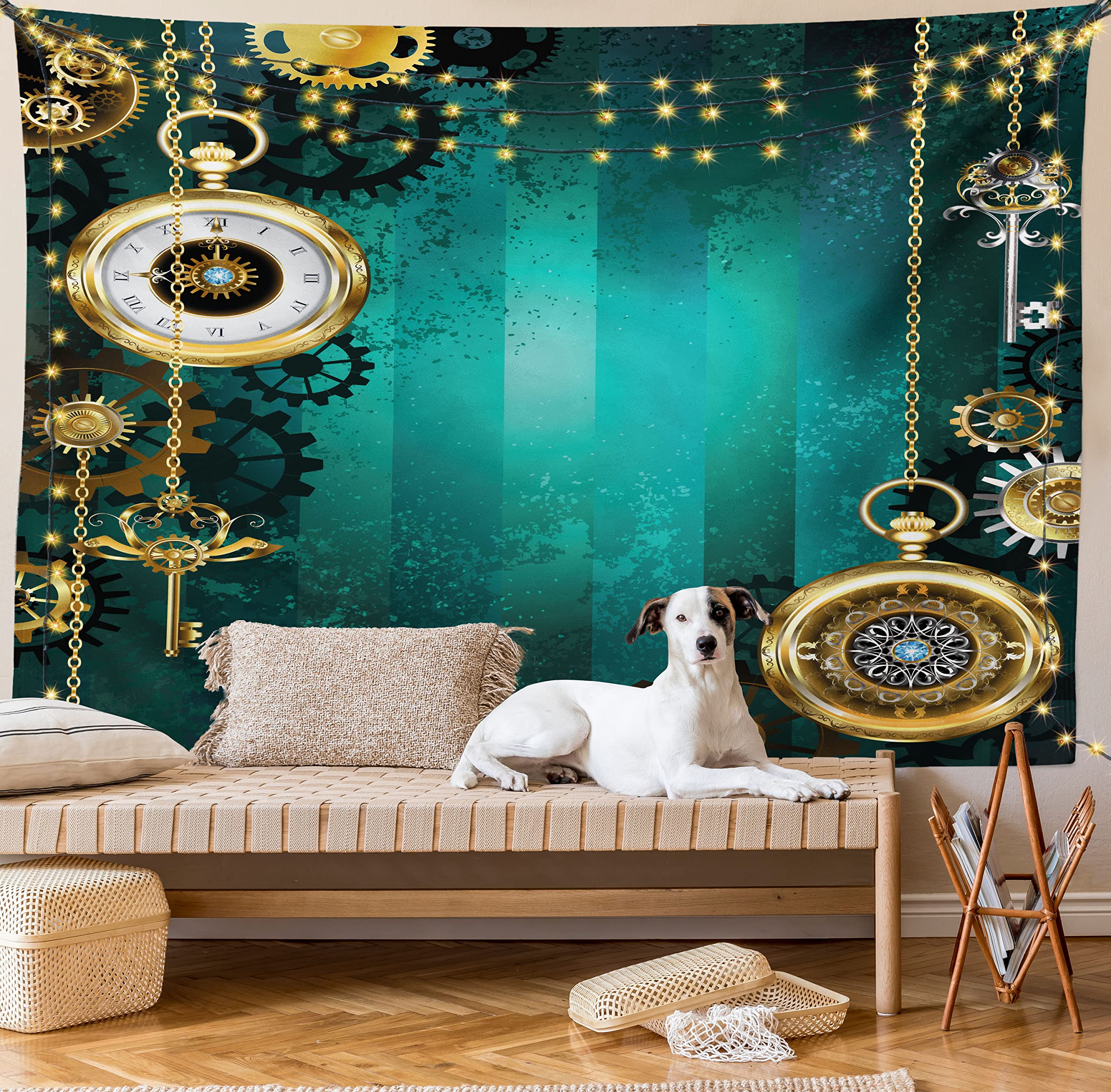Ambesonne Steampunk Tapestry - Antique Watches & Keys Wall Art for Bedroom, Living Room, Dorm Decor (30