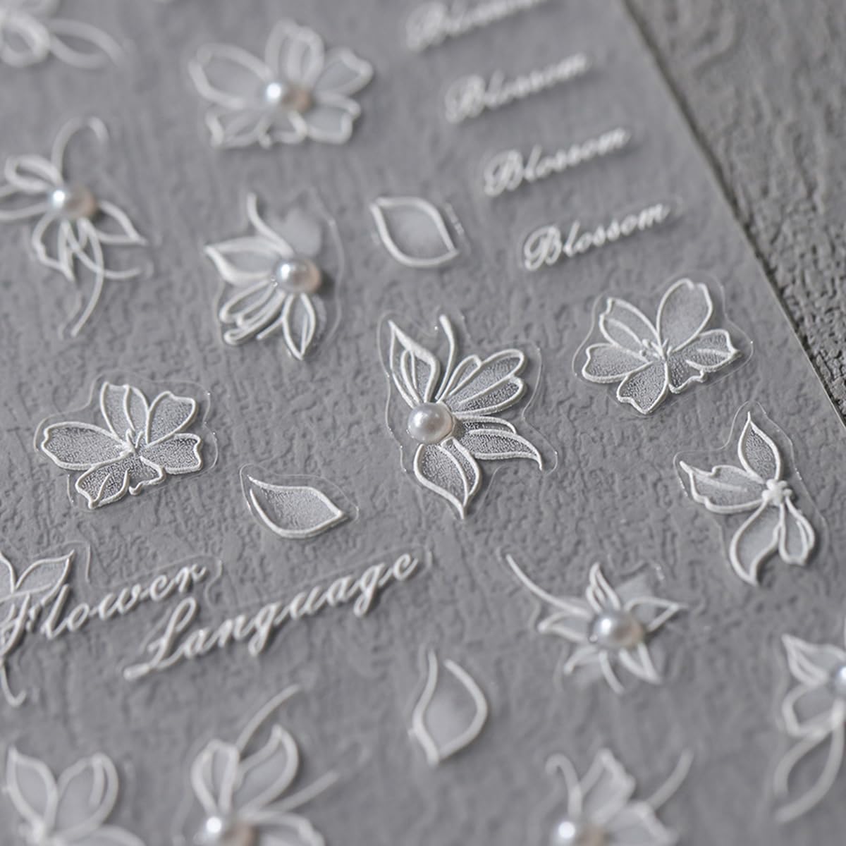 5D Sparkly White Floral Nail Art Stickers - 3D Embossed Pearl Adhesive Slider Decals for DIY Manicure | Perfect for Bridal, Party & Everyday Nail Decorations