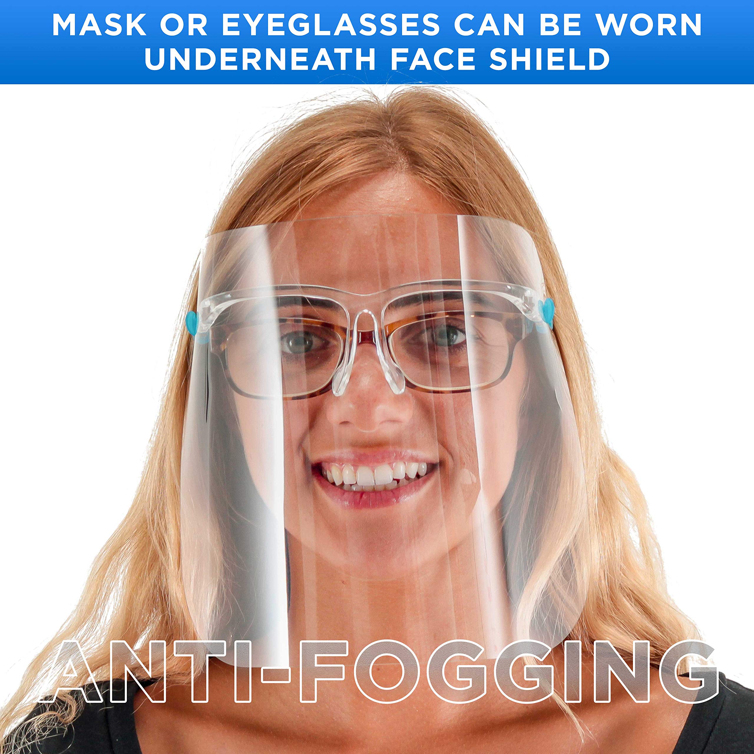 TCP Global Salon World Safety 200 Face Shields with Glasses Frames (20 Packs of 10) - Ultra Clear Protective Full Face Cover for Eyes, Nose & Mouth Protection - Anti-Fog PET Plastic Sanitary Droplet Guard - Ideal for Salon, Healthcare & Food Service Workers