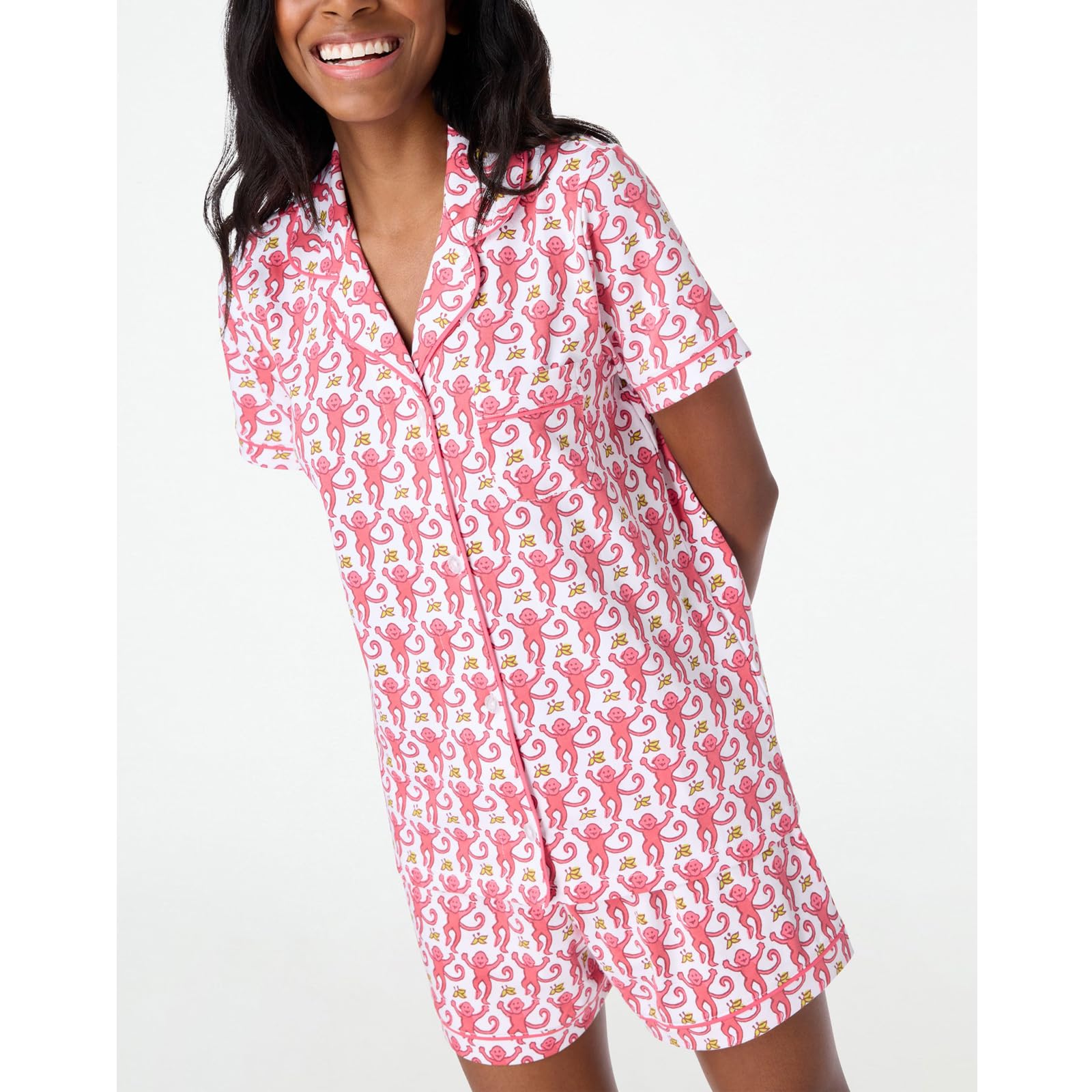 Amiblvowa Women's Cute Monkey & Rabbit Heart Print Pajama Set - Y2K Style 2-Piece Shorts & Top Lounge Sleepwear for Cozy Nights & Relaxing at Home