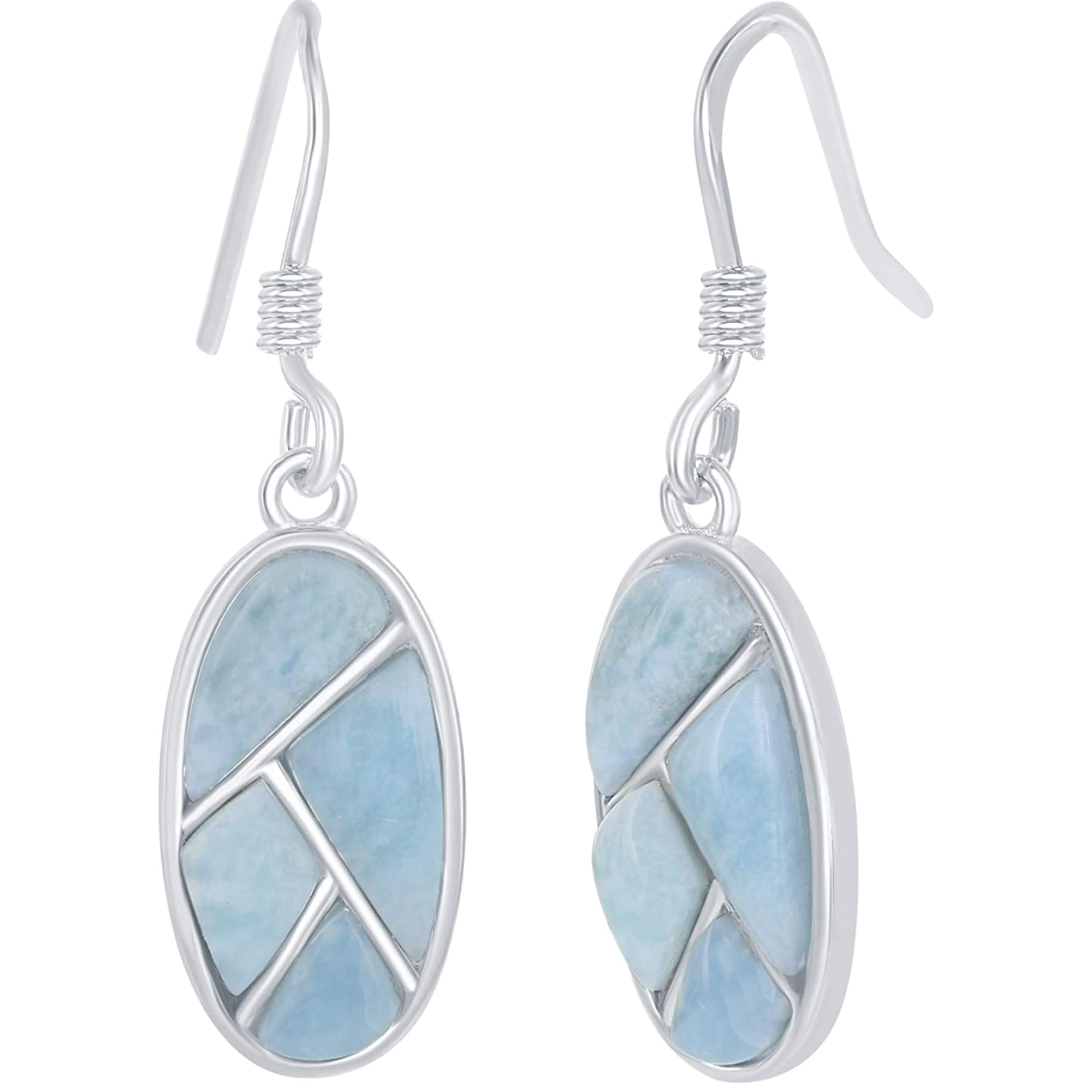 Sterling Silver Larimar Dangle Earrings for Women | Natural Dominican Blue Larimar Jewelry | Hypoallergenic Oval Gemstone Earrings | Perfect for Weddings, Parties & Special Occasions