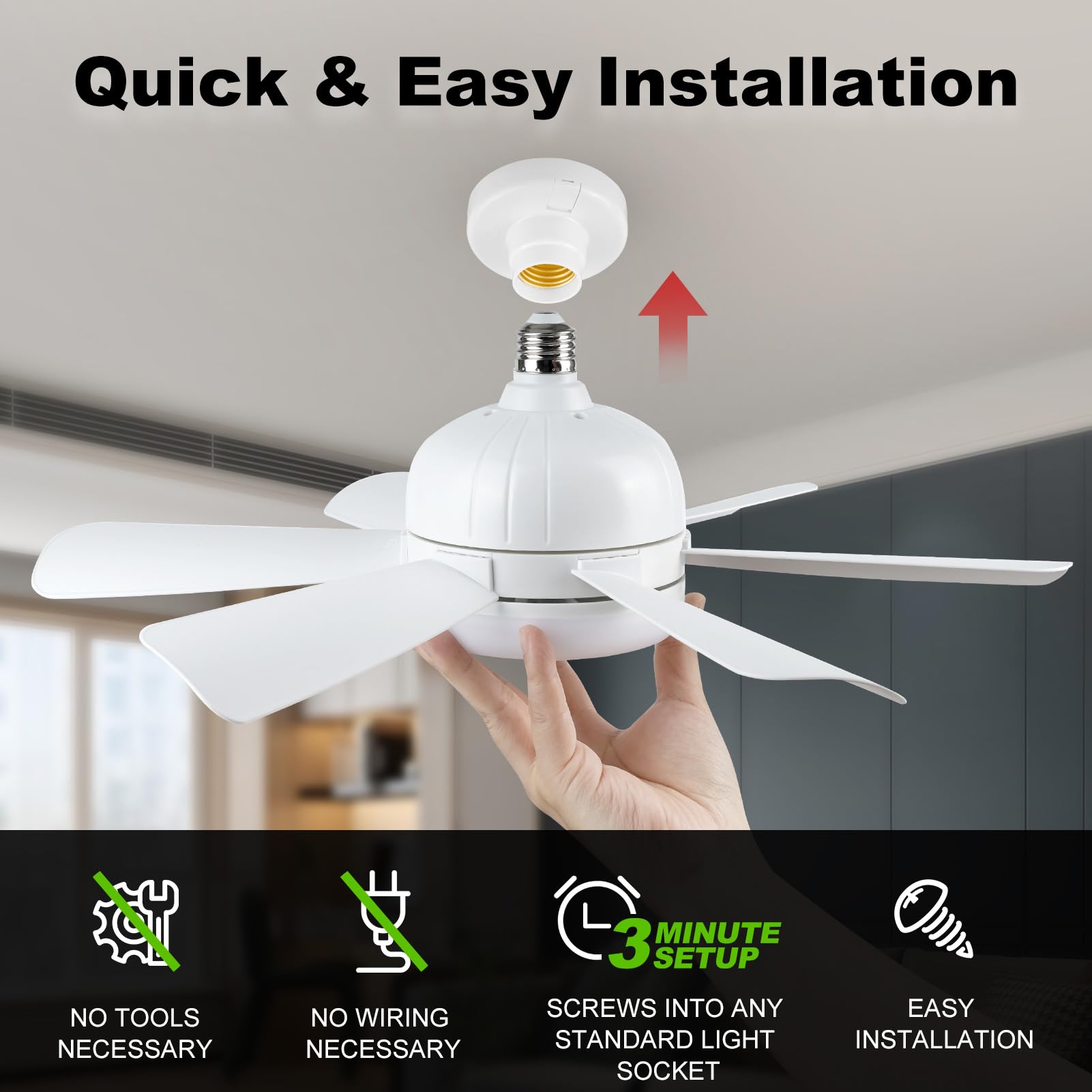 Smart Ceiling Fan with Light and Remote - Dimmable LED 3000K-6500K, 6 Speed Quiet Operation, 1500 Lumens Screw-in Light for Bedroom, Kitchen, Living Room - Perfect for Home Cooling and Ambient Lighting
