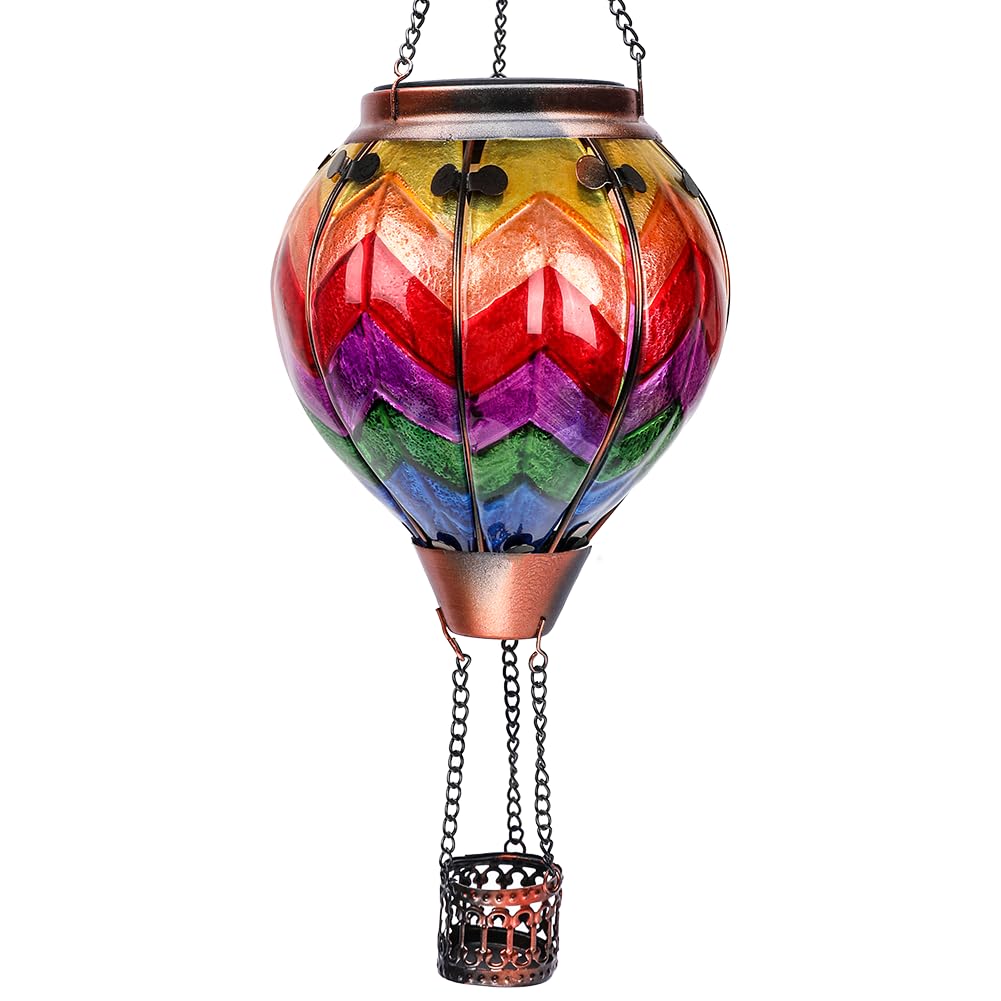Solar-Powered Hot Air Balloon Lantern with Flickering Flame - Waterproof Outdoor Hanging Lights for Garden, Patio, Yard & Party Decor - Wavy Colorful Glow (Perfect for Romantic Nights, Backyard Gatherings & Holiday Celebrations)