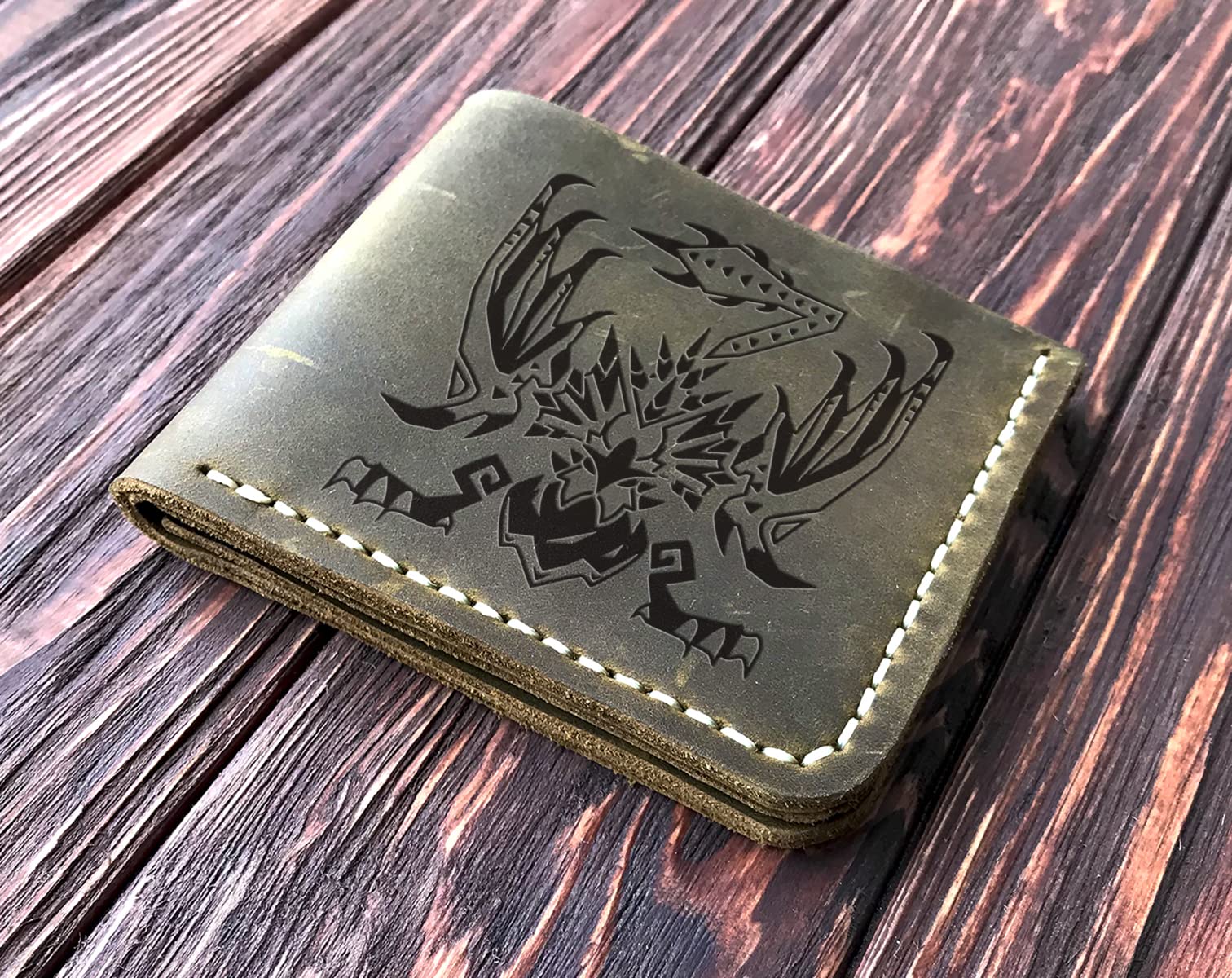Yian Garuga Monster Hunter World (MHW) Leather Wallet for Men - Handmade Personalized Custom Wallet - Perfect Christmas Gift for Husband, Boyfriend, or Gamer - Durable Geek Accessory for Everyday Use & Gaming Conventions