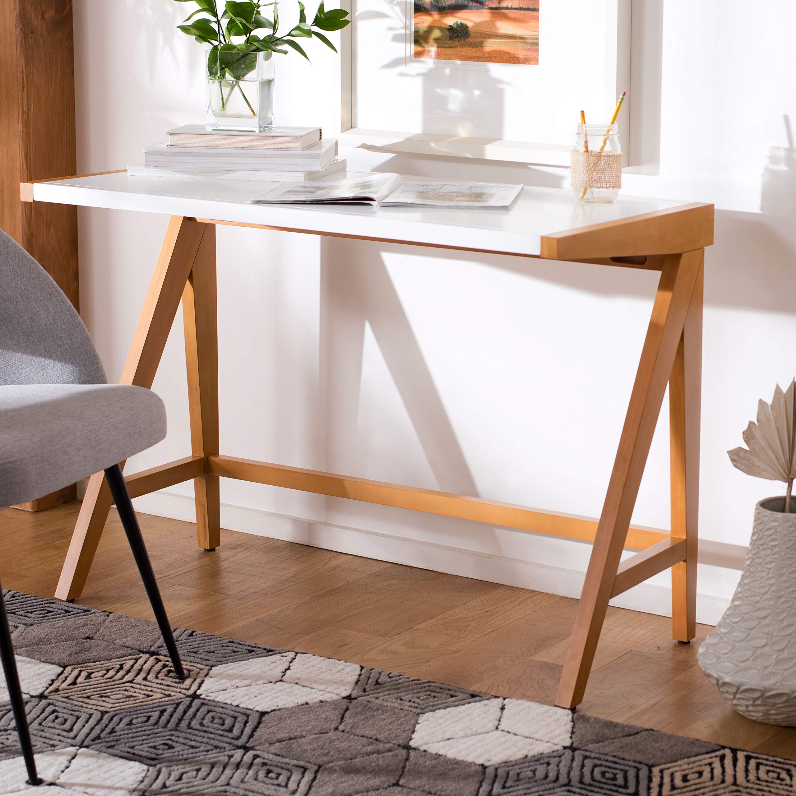 SAFAVIEH Ripley Oak & White Modern Writing Desk DSK5001A - Perfect for Home Office, Study Room & Workspace Decor
