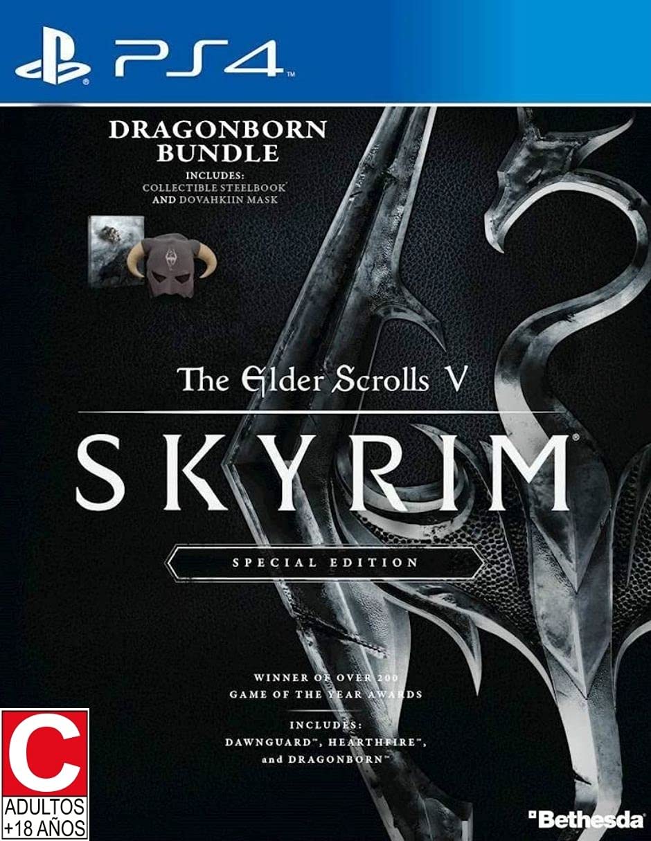 The Elder Scrolls V: Skyrim Special Edition Dragonborn Bundle for PS4 - Includes Dovahkiin Mask, Collectible Steelbook Case & All DLCs (Dawnguard, Hearthfire, Dragonborn) | Perfect for RPG Fans & Collectors | Epic Fantasy Adventure Gaming Experience