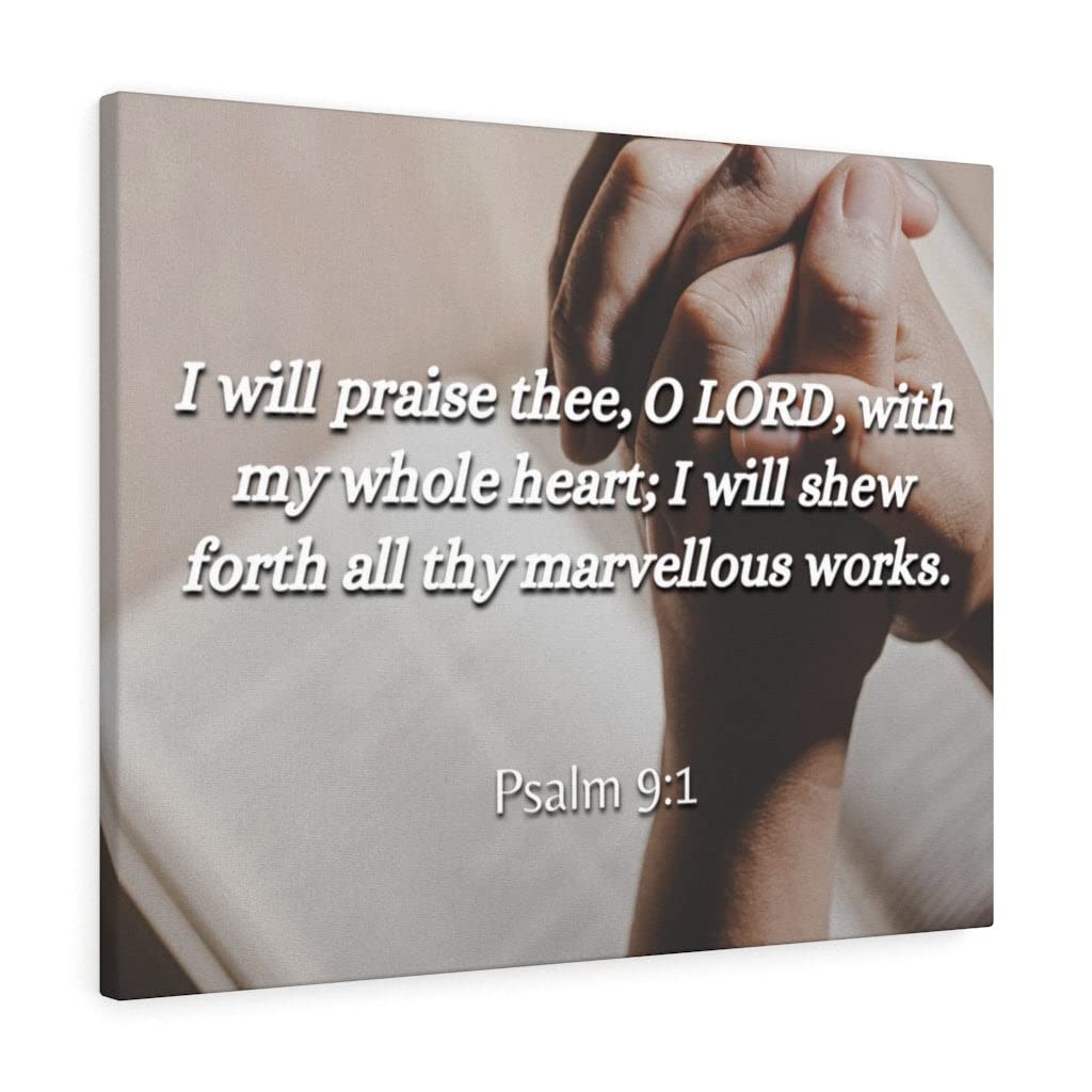 Christian Wall Art with Bible Verse Psalms 9:1 - Scripture Print Ready to Hang - Inspirational Home Decor for Living Room, Bedroom & Office - Express Your Love Through Faith-Based Gifts