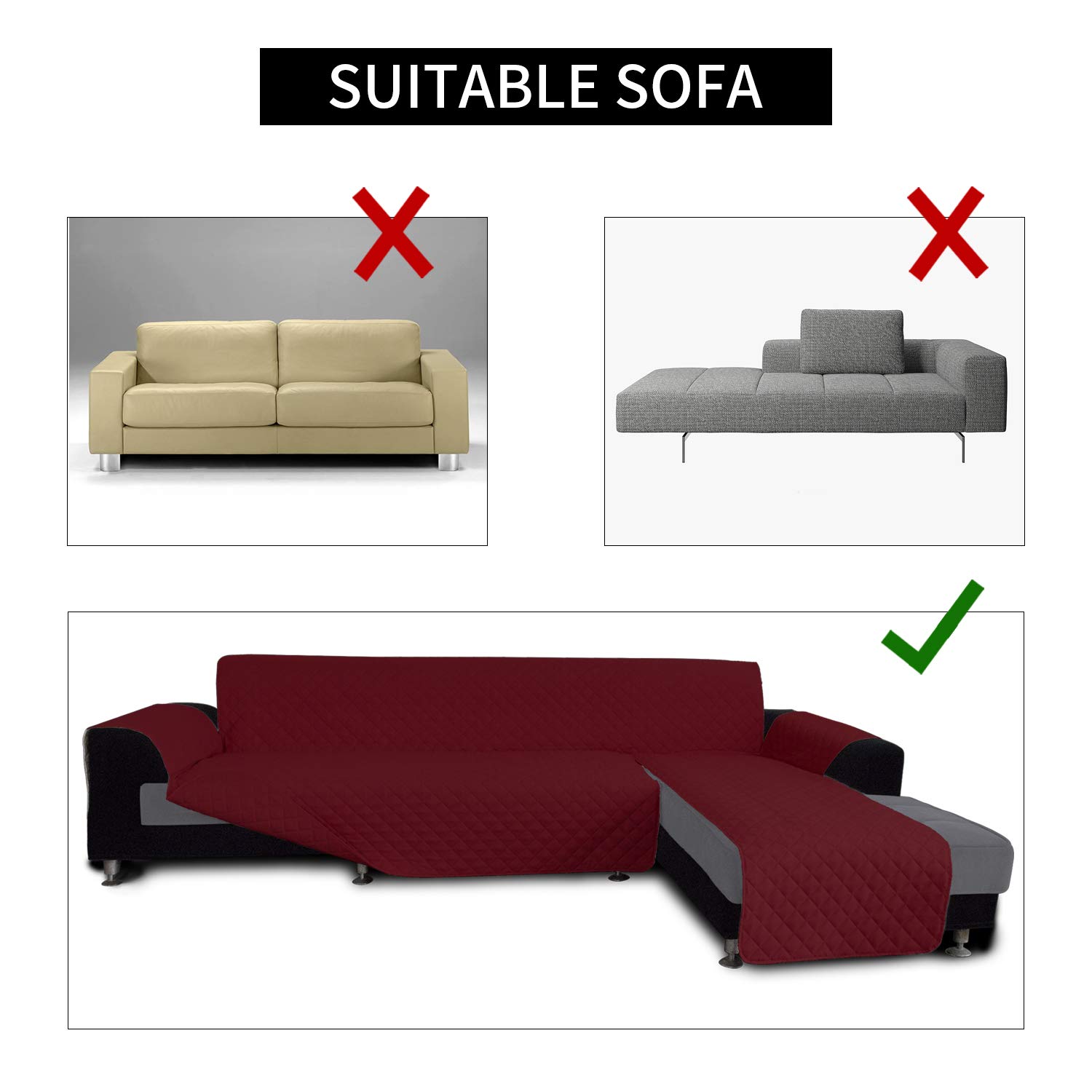 Reversible L-Shaped Sofa Slipcover - Large Sectional Couch Cover with Chaise | Pet & Kid Friendly Furniture Protector | Christmas Red | Perfect for Living Room, Family Room & Home Decor