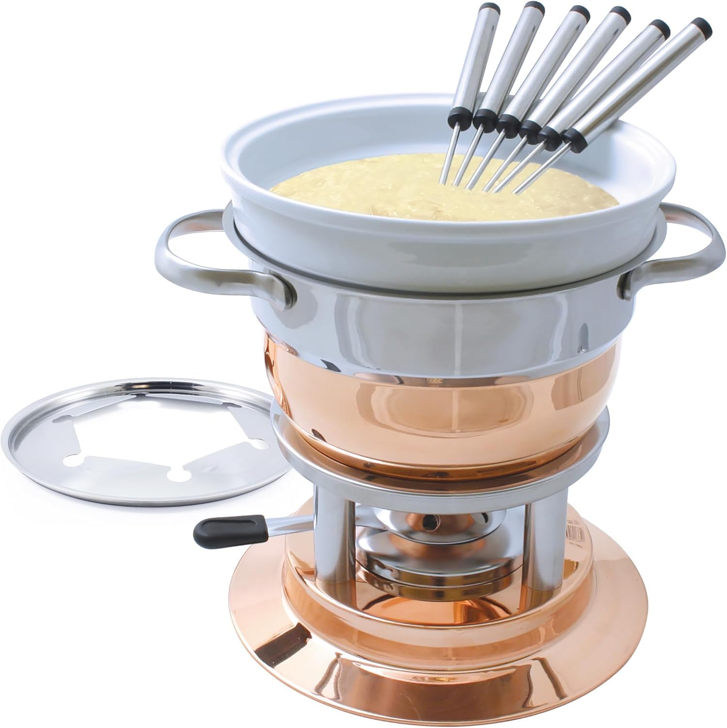 Swissmar Lausanne 11-Piece Copper Plated Fondue Set for Cheese, Chocolate, Oil & Broth Cooking - 1.8L/1.9Qt Premium Kitchen Gift Set - Perfect for Dinner Parties, Romantic Dates & Wedding Gifts