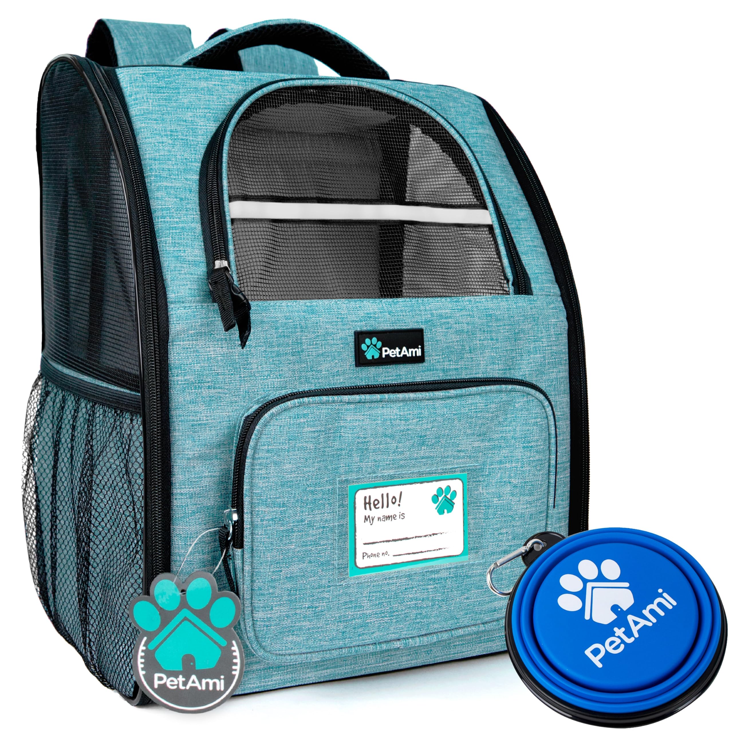 PetAmi Dog Backpack Carrier for Small & Large Pets - Airline Approved, Ventilated Hiking Travel Bag for Cats & Puppies Up to 18lbs (Teal/Turquoise) - Perfect for Camping, Biking & Outdoor Adventures