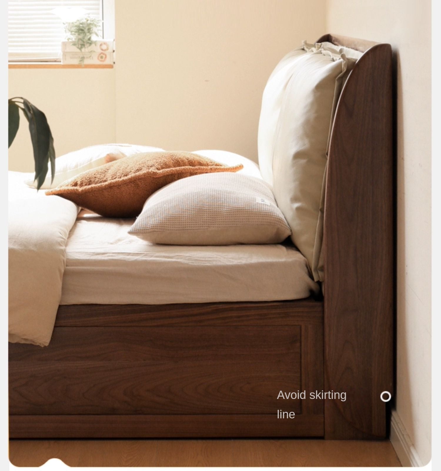 Solid Black Walnut Wood Bed with Genuine Leather Headboard - Luxury Bedroom Furniture for Master Suite, Guest Room & Modern Home Decor