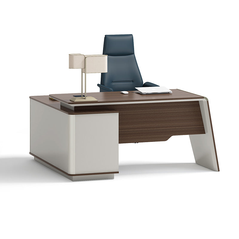 ANDERS Executive Desk with Reversible Return - 1.4M Modern Office Desk in Hazelnut & Beige | Home Office Furniture for Professionals & Remote Workers