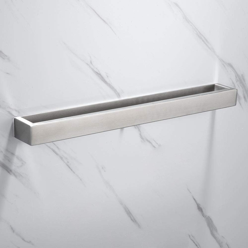 Stainless Steel Wall Mounted Self-Adhesive Towel Rack - No Drilling Required - 40cm Bathroom Hardware Accessories - Brushed Silver Finish - Perfect for Guest Bathrooms, Small Spaces & Rental Homes