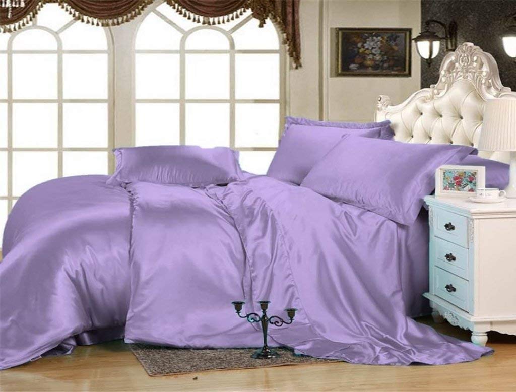600 Thread Count 1-Piece 500GSM Fiber Fill Comforter Set with 2 Pillowcases - Twin XL Size, Lilac Solid 100% Silky Sateen by AP Beddings | Ultra Soft Bedding for Cozy Sleep, Guest Rooms & Dorm Essentials