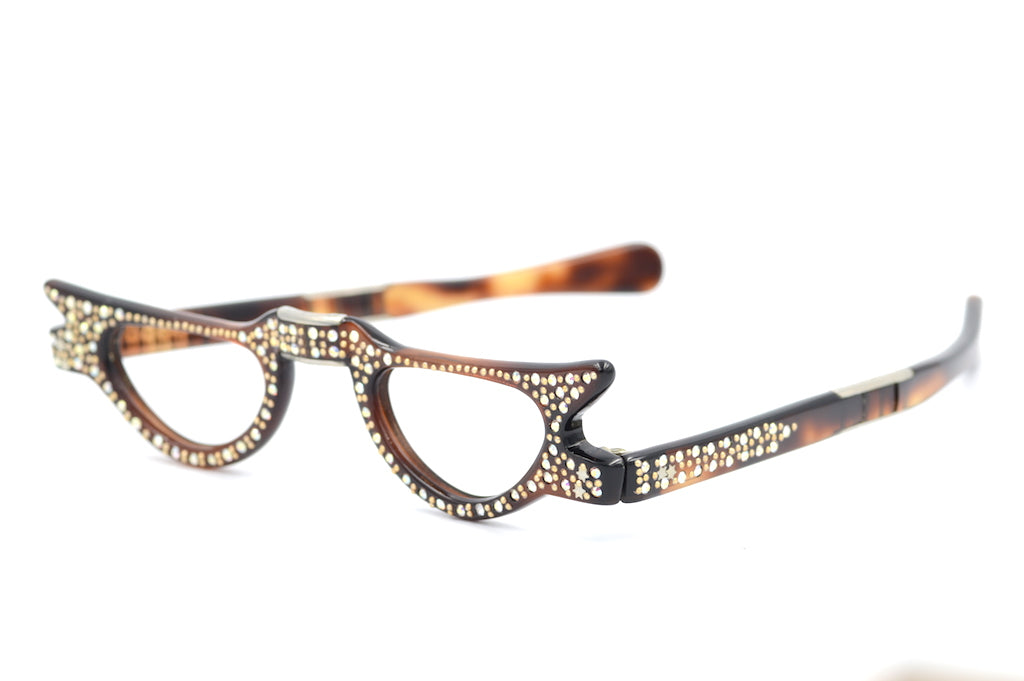 Diamanté Foldable Reading Glasses Brown - Stylish & Portable for Travel, Work, and Everyday Use