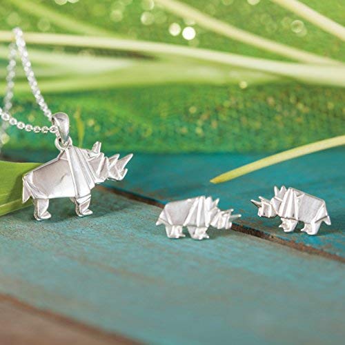Sterling Silver Origami Rhinoceros Stud Earrings for Women - Handmade Geometric Animal Jewelry - Perfect Gift for Birthday, Anniversary & Everyday Wear