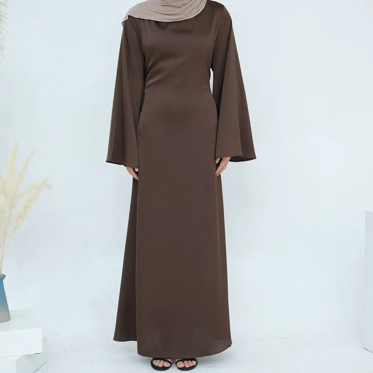 Adjustable Belt Satin Abaya Dress for Women - Modest Islamic Prayer Dress with Comfortable Fit - Perfect for Eid, Ramadan, and Special Occasions