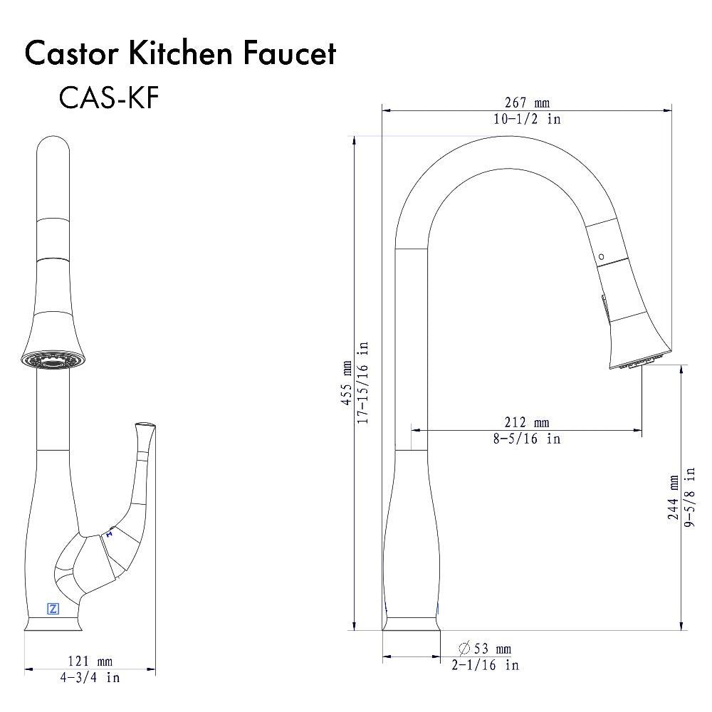 ZLINE CAS KF CH Chrome Single Handle Pull Down Kitchen Faucet - Modern Design for Easy Cooking & Dishwashing in Home Kitchen
