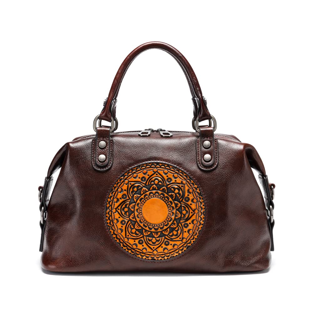 Genuine Leather Handbags for Women - Vintage Mandela Crossbody Tote Purse | Fashionable Everyday Shoulder Bag for Work, Travel & Casual Outings