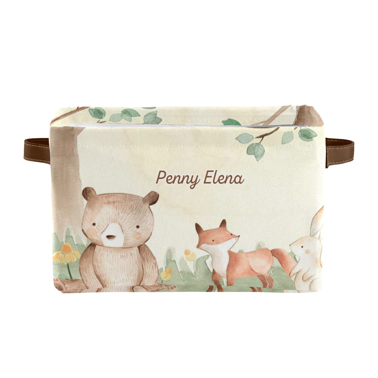 Personalized Animal Storage Bins - Forest Bear Fox Rabbit Squirrel Design, Durable Handle Cube Organizer for Shelves, Wardrobe & Nursery Toys (1 Pack) | Perfect for Kids' Room Organization & Toy Storage