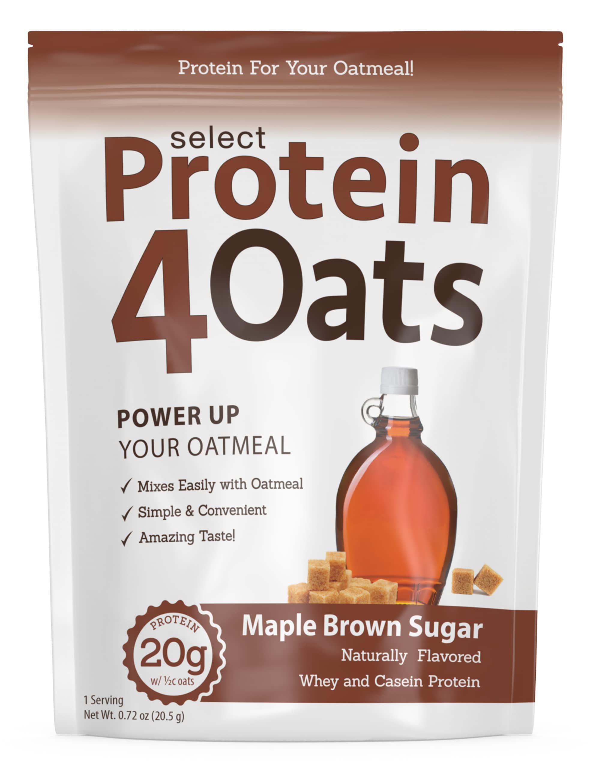 PEScience Select Protein4Oats - Maple Brown Sugar Flavor, 12 Servings, Whey & Casein Protein Blend for Oatmeal - Perfect for Breakfast, Post-Workout Recovery & Healthy Snacking
