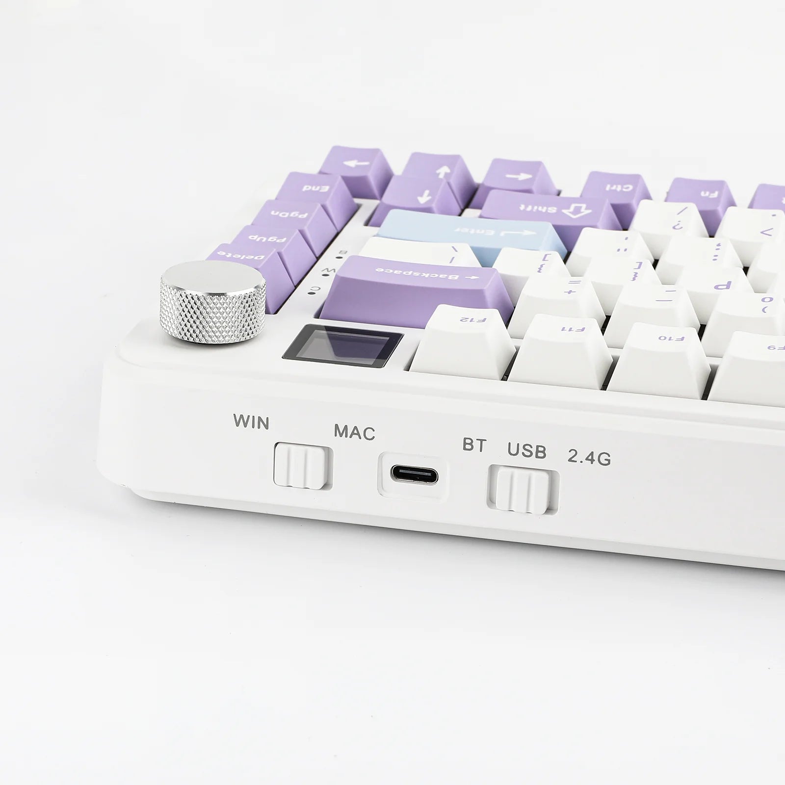 Ajazz AK820 MAX Mechanical Keyboard - RGB Backlit, Magnetic Switches, Wired/Wireless Dual Mode, Purple/White/Blue Color - Perfect for Gaming, Office & Typing Enthusiasts