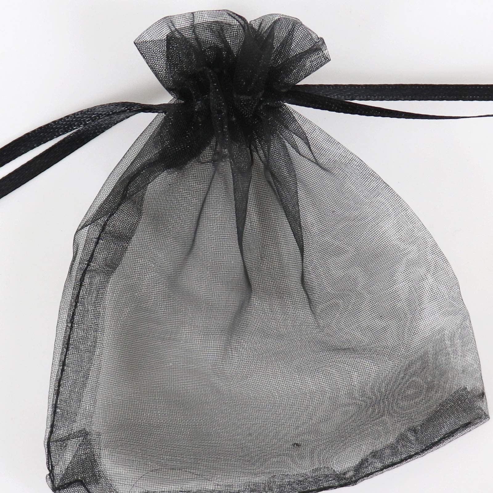100Pcs Black Organza Drawstring Gift Bags 8x12 Inches - Premium Mesh Favor Pouches for Christmas, Weddings, Baby Showers & Party Favors - Elegant Packaging for Jewelry, Candies, Soaps & Small Gifts