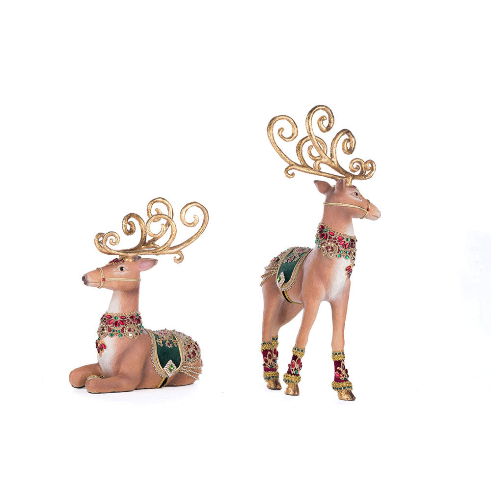 Christmas Castle Deer Figurine Set of 2 - Handcrafted Holiday Decor by Katherine's Collection - Perfect for Christmas Tree Topper, Mantel Display & Winter Village Scenes
