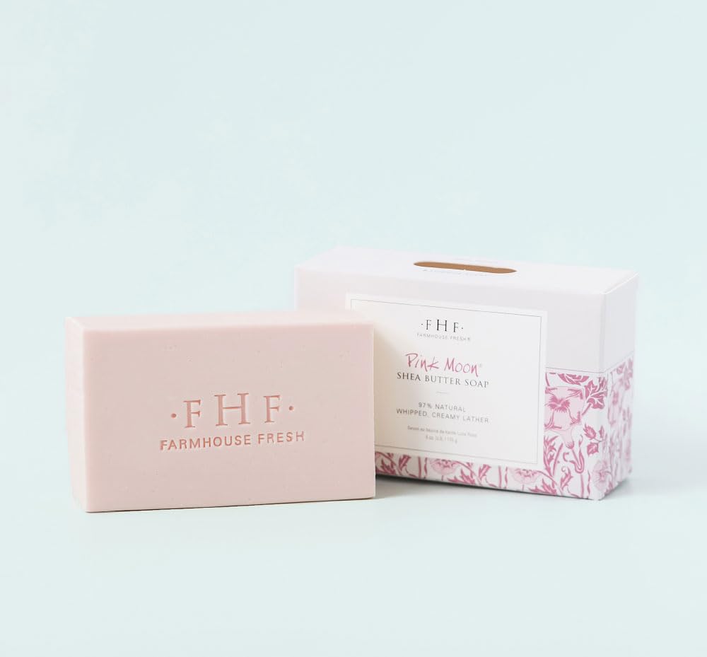 FarmHouse Fresh Pink Moon® Shea Butter Bar Soap - Moisturizing Handmade Soap for Dry Skin, Natural & Vegan - Perfect for Bath, Shower & Gift Giving
