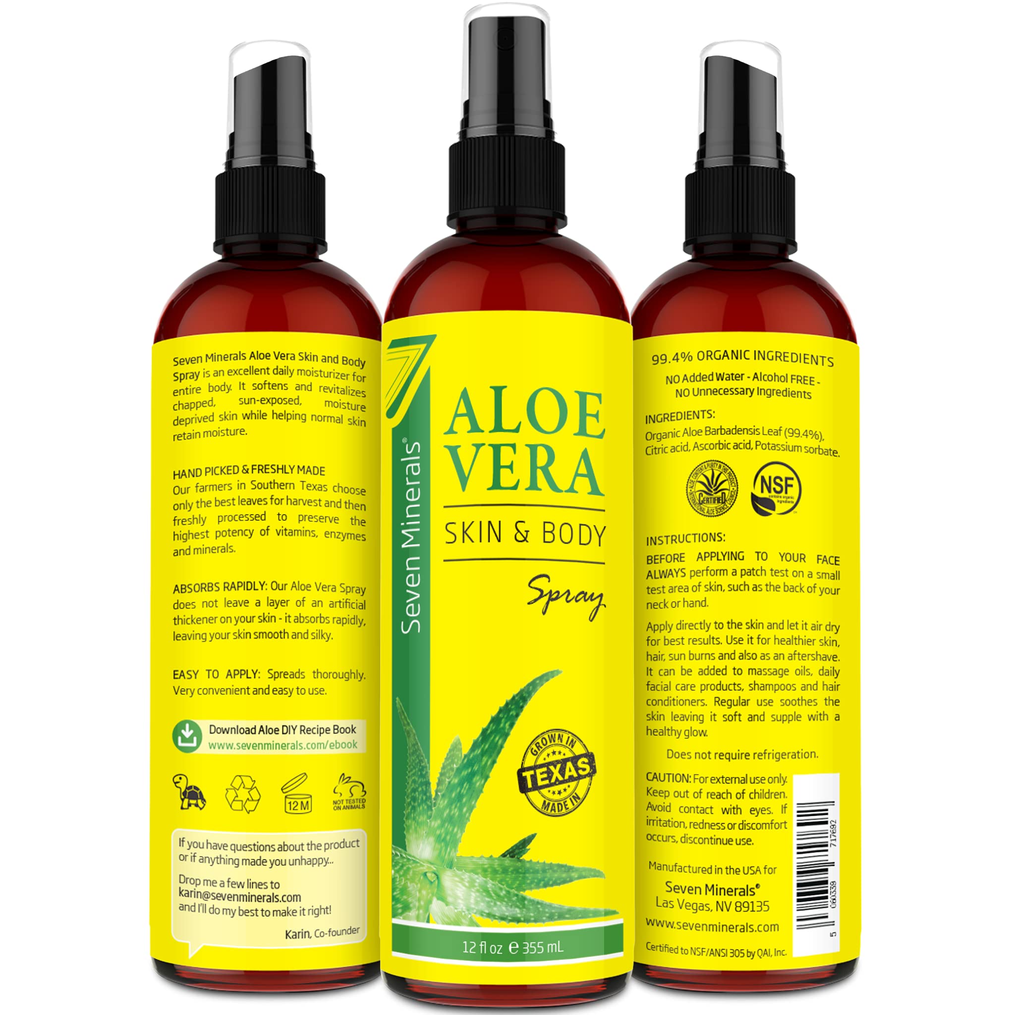 Seven Minerals Aloe Vera Spray & Gel for Sunburn Relief